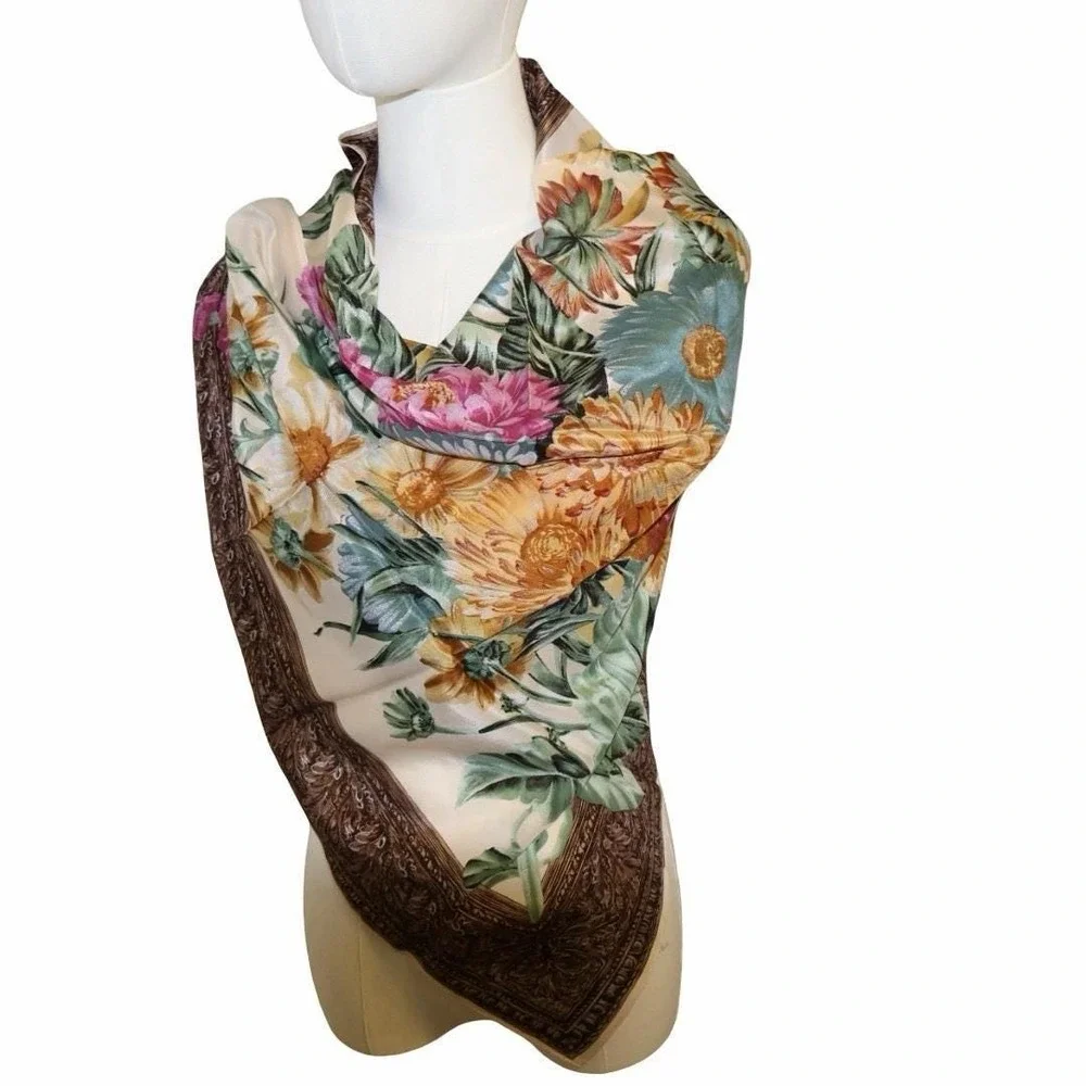 vintage Italian silk scarf featuring a floral bouquet motif 35